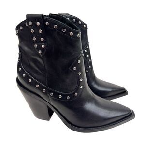 Arezzo Boots Size 9B Black Leather Block Heel Studded Booties Side‎ Zip NEW